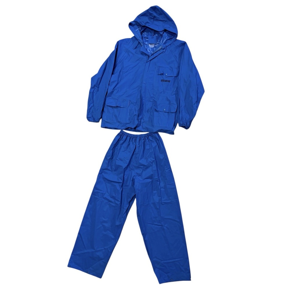 Stearns Dry Wear Hooded Rain Coat & Pants Set Blue Waterproof XL Vented Pockets - Picture 2 of 16